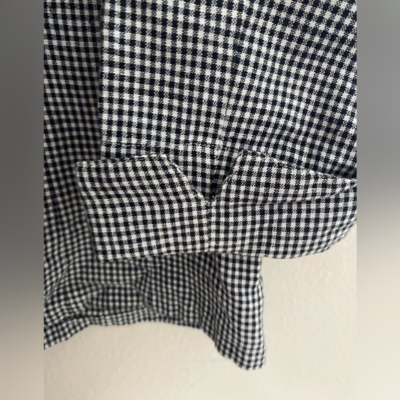 Talbots black and white gingham linen blend button-down collared shirt blouse S - Picture 4 of 6